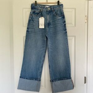 Zara Turn Up Wide Leg Cuffed Jeans